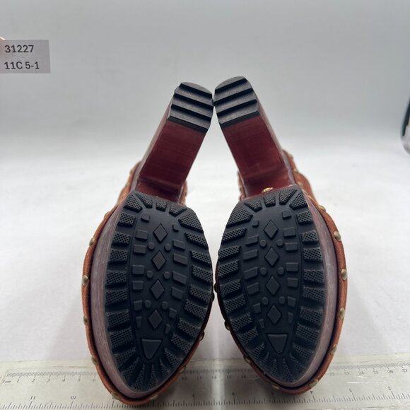 XYD Brown Lug Platform Super High Heels Clog Mules Studded Round Toe Sandals - Picture 7 of 8